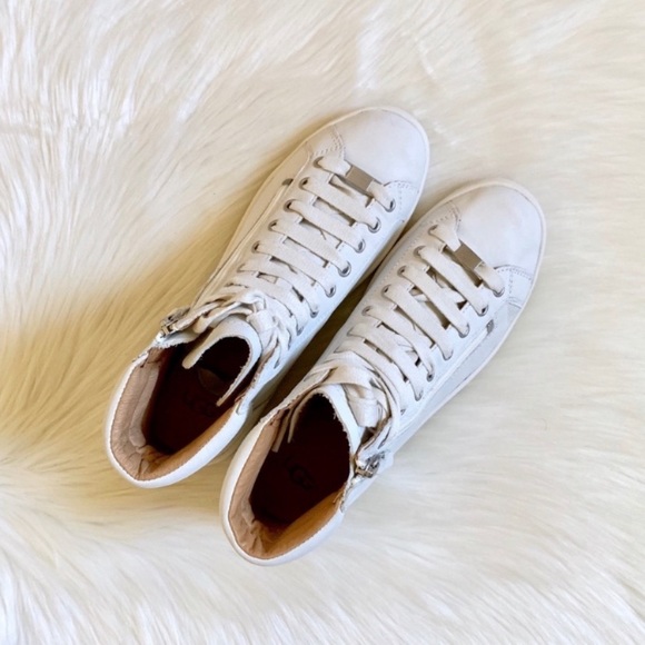 UGG White Leather Olive High Top Sneakers - Picture 4 of 7